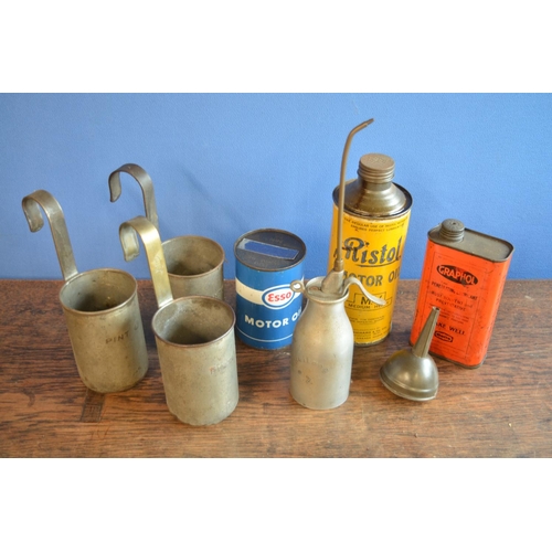 289 - Collection of vintage oil cans including Esso (unused/sealed with contents) and Ristol Motor Oil (wi... 