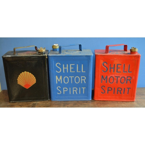 312 - Three restored/repainted vintage petrol cans from Shell