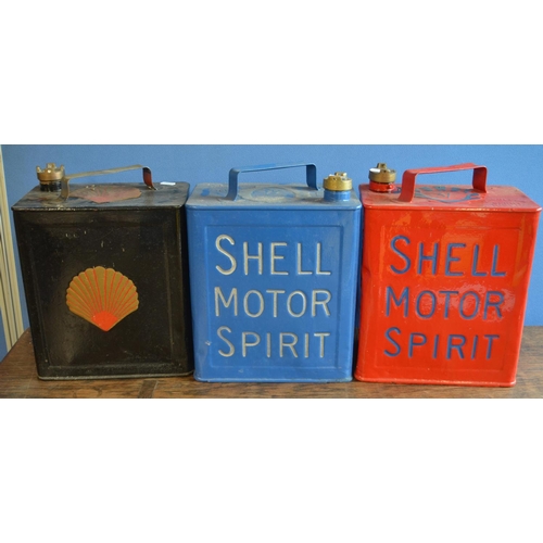 312 - Three restored/repainted vintage petrol cans from Shell