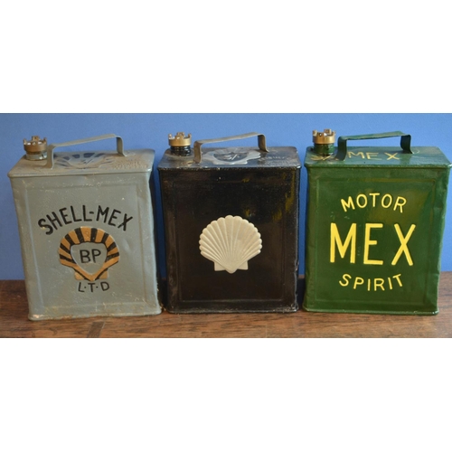 313 - Three vintage restored/repainted petrol cans from Shell and Shell/Mex