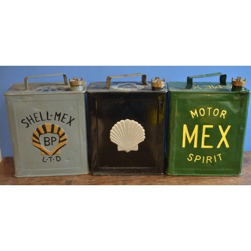 313 - Three vintage restored/repainted petrol cans from Shell and Shell/Mex