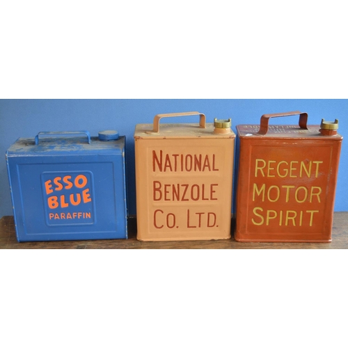 314 - Three vintage restored/repainted petrol and paraffin cans from Regent, National and Esso