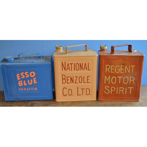 314 - Three vintage restored/repainted petrol and paraffin cans from Regent, National and Esso