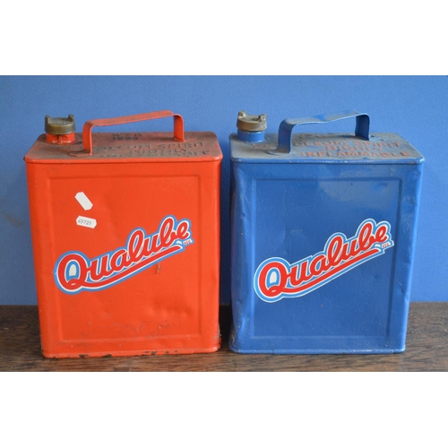 316 - Two vintage restored/repainted Qualube petrol cans (with added modern vinyl logos)