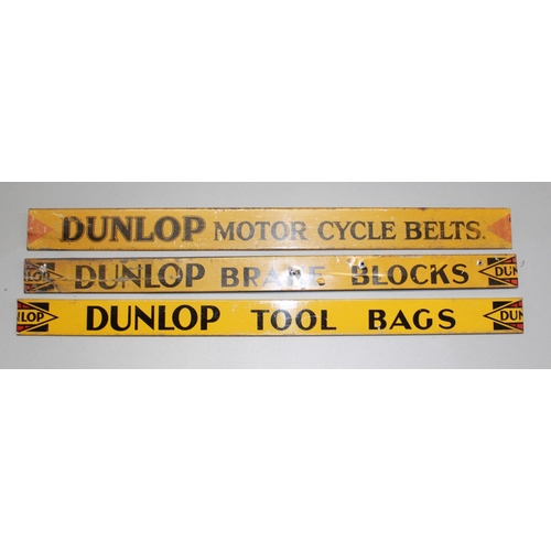 304 - Set of three Dunlop Shelf Strips, Motor Cycle Belts, Break Blocks, Tool Bags.