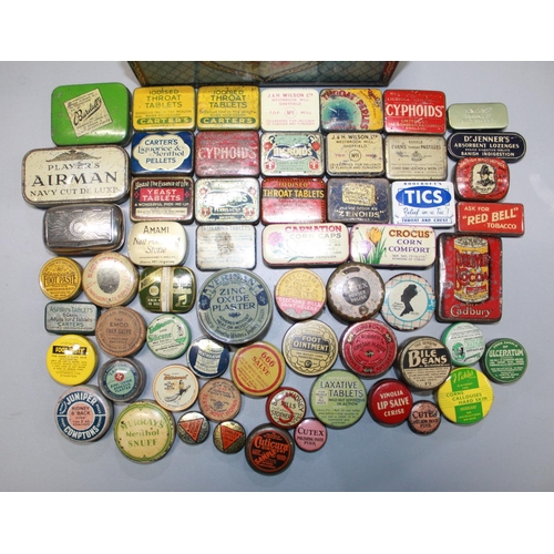 333 - Biscuit tin containing a large collection of tins of household uses. Blood and Stomach pills, 666bra... 