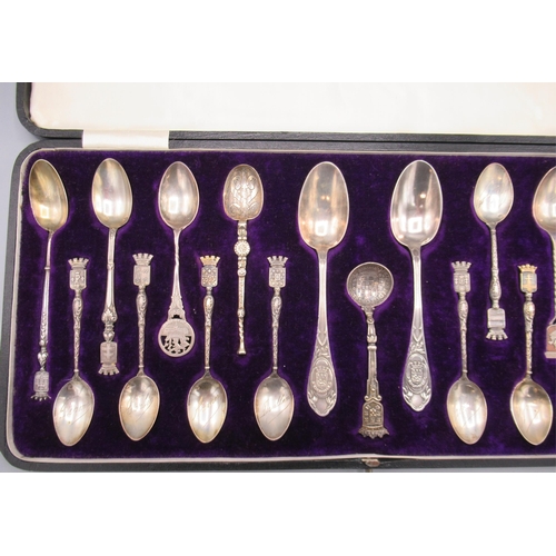 161 - Collection of early 20th Century English and French souvenir spoons in fitted Walker & Hall case, W6... 