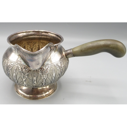 193 - Kelantan silver chocolate pot with foliage border decoration and bone handle, stamped to base, 4.73o... 