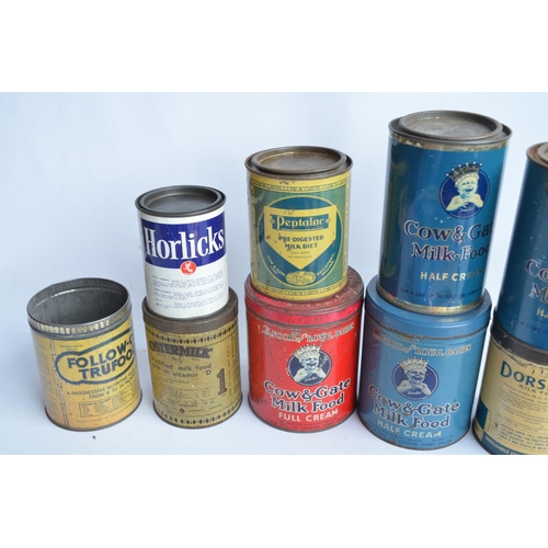 328 - Collection of vintage household, kitchen and other related metal tins to include Cow & Gate Milk Foo... 