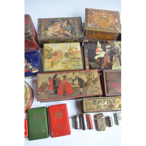 329 - Collection of vintage metal tins and coin banks to include 2x Post Office Savings money boxes (one w... 