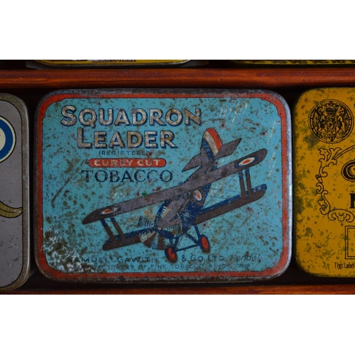 334 - Collection of vintage metal tobacco tins to include Squadron Leader Curly Cut, Player's Airman Navy ... 