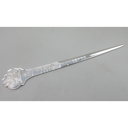 37 - Hallmarked Sterling silver letter opener designed for the Silver Jubilee 1952-1977, by Mappin & Webb... 