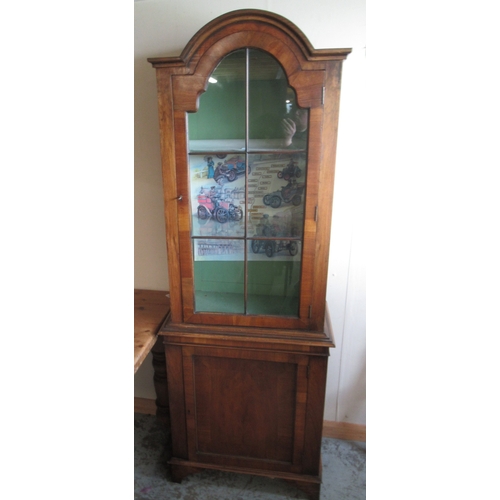 745 - Queen Anne style walnut arched top side cabinet, with glazed upper and panel lower doors on bracket ... 