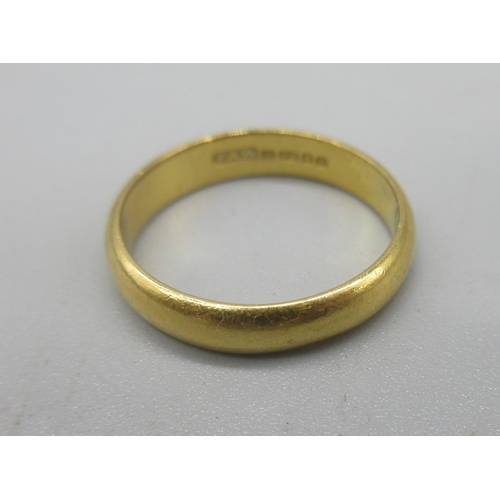 163 - 22ct yellow gold wedding band, stamped 22, size L, 3.7g