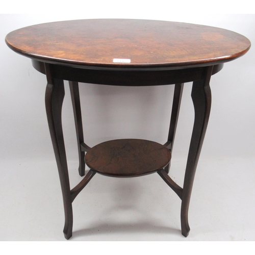 1148 - 20th century figure walnut oval two-tier occasional table on angular cabriole legs, W70cm D50cm H70c... 