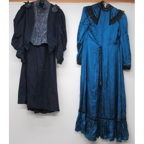 1291 - Two Victorian/Edwardian style ladies vintage costumes, comprising a blue satin dress, and a navy and... 