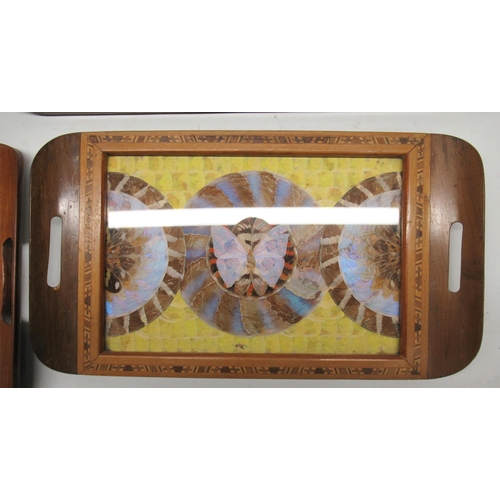 396 - Mid 20th century Brazilian teak butterfly wing tray, W41cm; two other similar Brazilian trays and ca... 