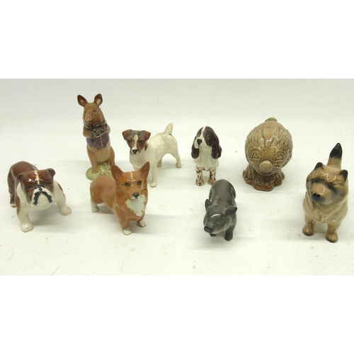 628 - Beswick Pig Band James no. PP7, H9.8cm; four Beswick dogs; Beswick Beneagles haggis; Royal Doulton p... 