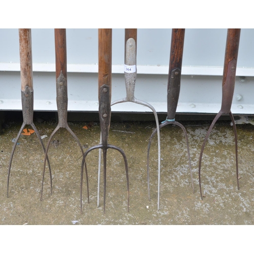 364 - Selection of six vintage two and three prong hay forks in various styles and sizes