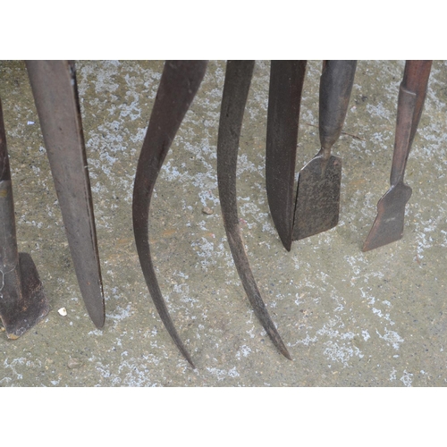 367 - Collection of vintage hedging tools, including billhooks, bark spuds etc.