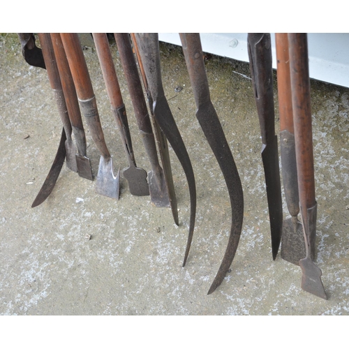 367 - Collection of vintage hedging tools, including billhooks, bark spuds etc.