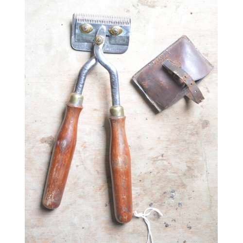 376 - Collection of horse brassware, clippers, curry combs, a hoof pick etc.