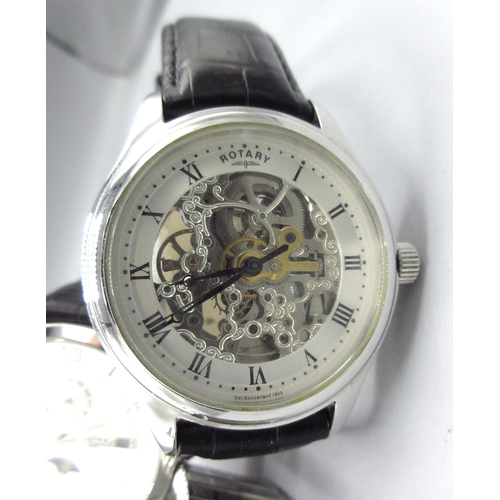 531 - Rotary chrome automatic wristwatch, signed skeletonised dial, Roman chapter ring, centre seconds, si... 