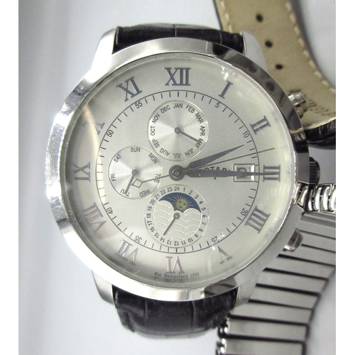 531 - Rotary chrome automatic wristwatch, signed skeletonised dial, Roman chapter ring, centre seconds, si... 