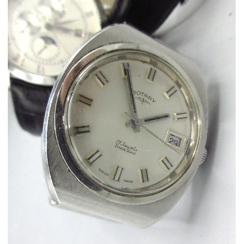 531 - Rotary chrome automatic wristwatch, signed skeletonised dial, Roman chapter ring, centre seconds, si... 