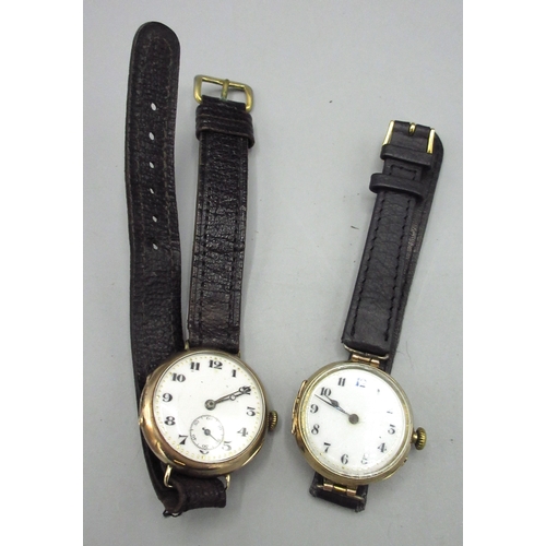 556 - Vertex 9ct gold trench wristwatch, stepped white enamel Arabic dial, subsidiary seconds, signed case... 