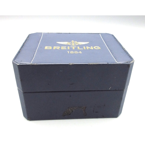 575 - 1990's Breitling blue leather watch box with watch tag and International Warranty, W13cm