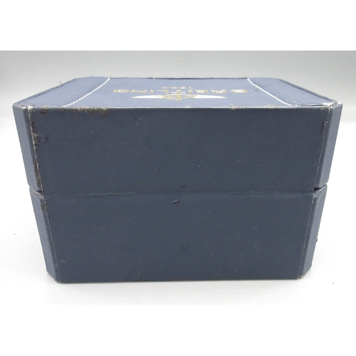 575 - 1990's Breitling blue leather watch box with watch tag and International Warranty, W13cm