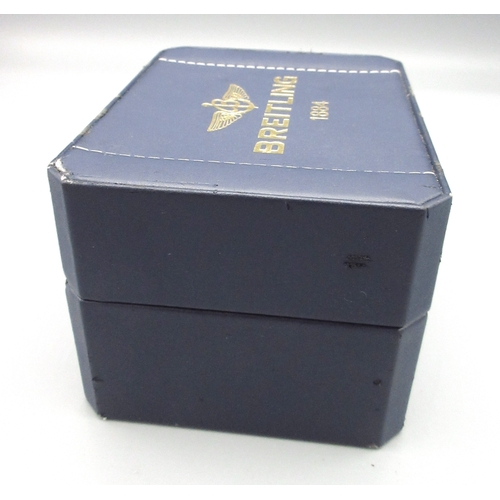 575 - 1990's Breitling blue leather watch box with watch tag and International Warranty, W13cm