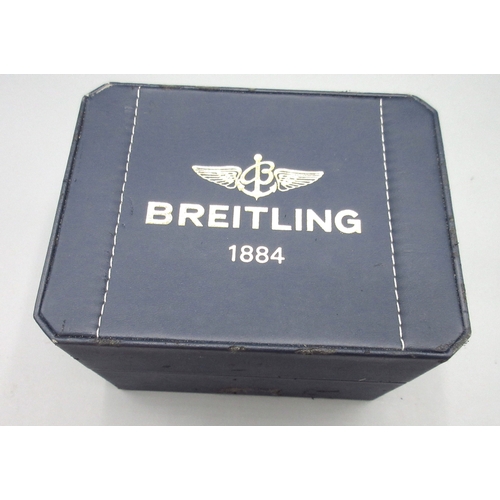 575 - 1990's Breitling blue leather watch box with watch tag and International Warranty, W13cm