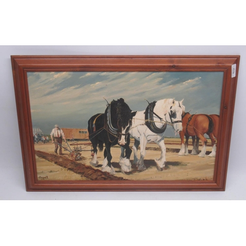 658 - Angell (British, 20th century); Heavy Horses with Wagons - Ploughing Scene at Rempstone Leicester, o... 