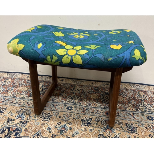 1060 - Vanessa Feltz collection - Uniflex mid century teak stool, dished seat upholstered in floral fabric,... 