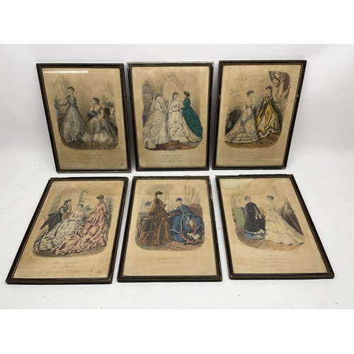 1160 - Brian Conley Collection - Set of six 'La Mode Illustree' French Fashion prints, in Hogarth frames, 3... 