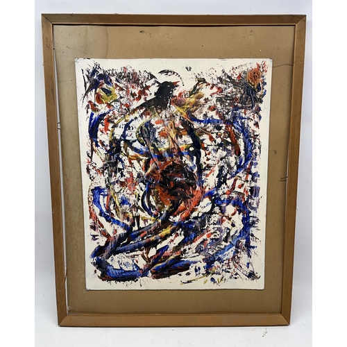 653 - Joan Goodey (British C20th); Abstract study, oil on card, signed and dated 12.1.69 59cm x 49cm