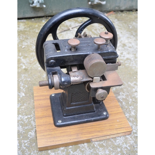 381 - Vintage DIXI DRP leather skiving machine and 2 other unidentified bench top hand machines, possibly ... 