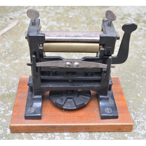 381 - Vintage DIXI DRP leather skiving machine and 2 other unidentified bench top hand machines, possibly ... 