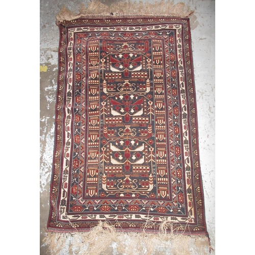 117 - Afghan multicoloured prayer rug, geometric floral field and repeating border 146cm x 90cm