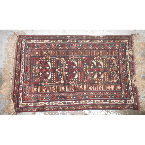 117 - Afghan multicoloured prayer rug, geometric floral field and repeating border 146cm x 90cm