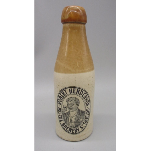 201 - Robert Henderson, Westoe Brewery S. Shields pictorial stoneware ginger beer bottle, 20.5cm