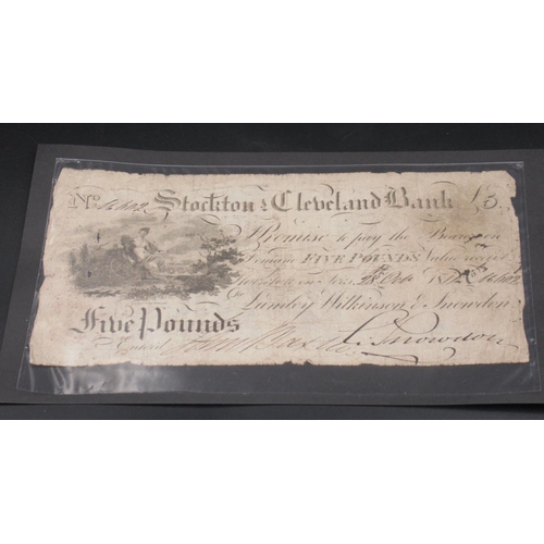 609 - Stockton & Cleveland Bank £5 28th Oct. 1817 bank note