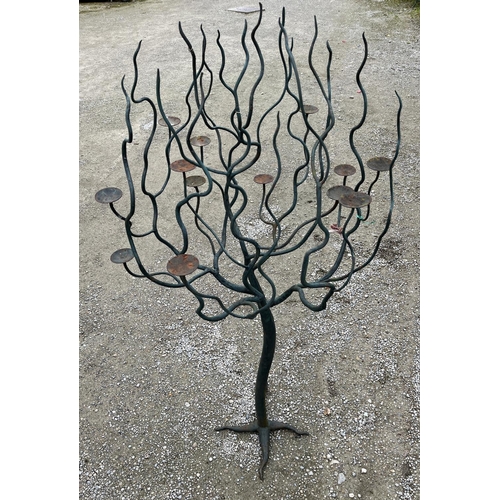 1064 - Vanessa Feltz collection - Green painted cast metal multi branch tree form tea light holder, H180cm