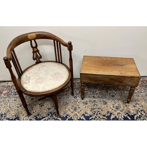 1136 - Edwardian inlaid salon chair, circular seat on turned supports with stretcher, and a Victorian mahog... 