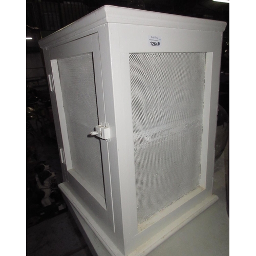 1264 - White painted meat safe, H54cm, and a glass carboy, H38cm (2)