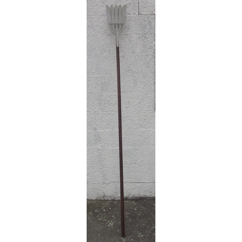 352 - Wooden handled wrought Eel fork with signs of restoration, L 2.54m