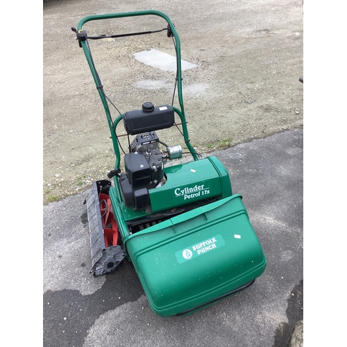 1307 - Suffolk punch Cylinder Petrol 17s mower with detachable blades and scarifier a/f