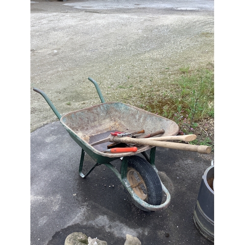 1308 - Metal barrow with selection of tools